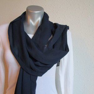 Navy blue sheer head, shoulder wrap scarf 18x70. Nylon light fabric.
